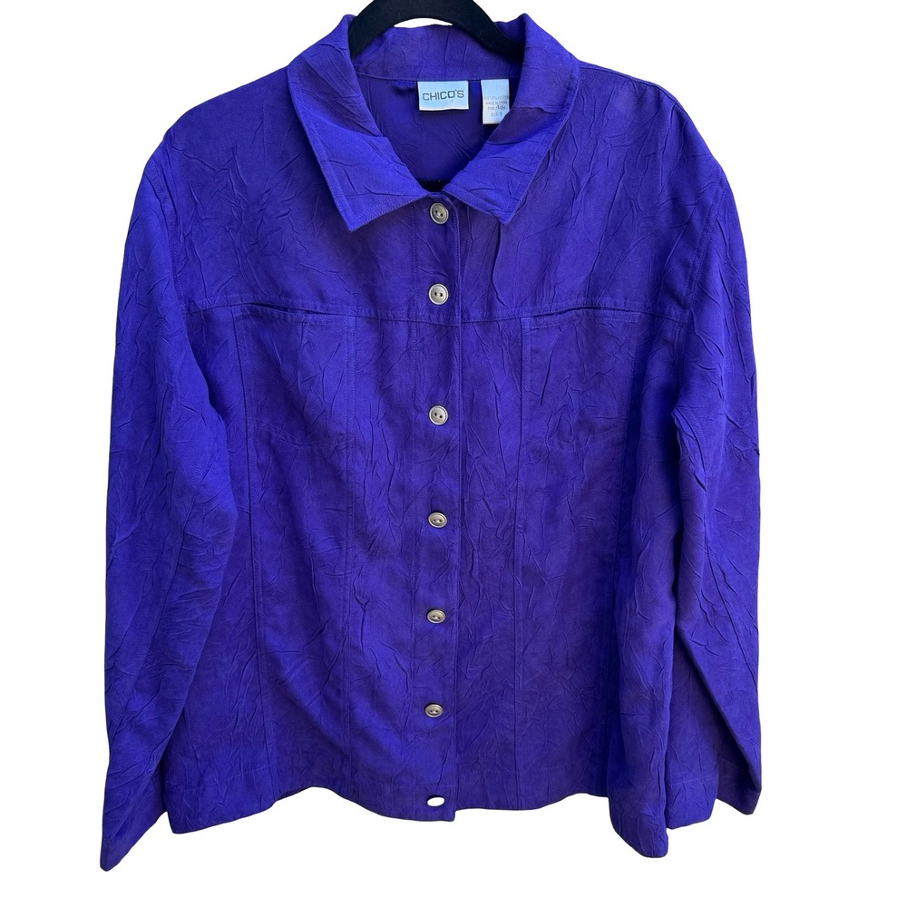 Chicos Artsy Lagenlook Professional Jewel Tone Purple Crinkle Texture Jacket XL